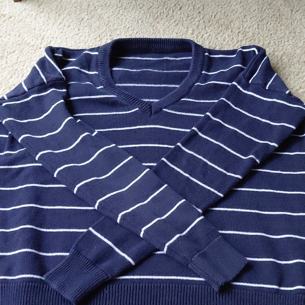 Navy Blue Striped Men's Sweater